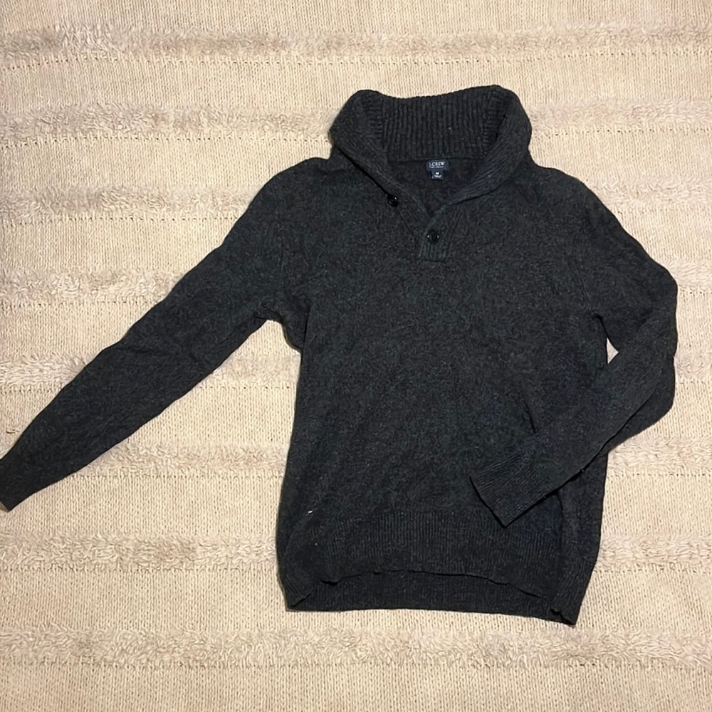 J. Crew men’s 100% lambswool high collar sweater in charcoal grey